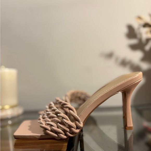 [NEW] Nude Braided Strap Heeled Mules Women’s Sandals - Picture 7 of 9